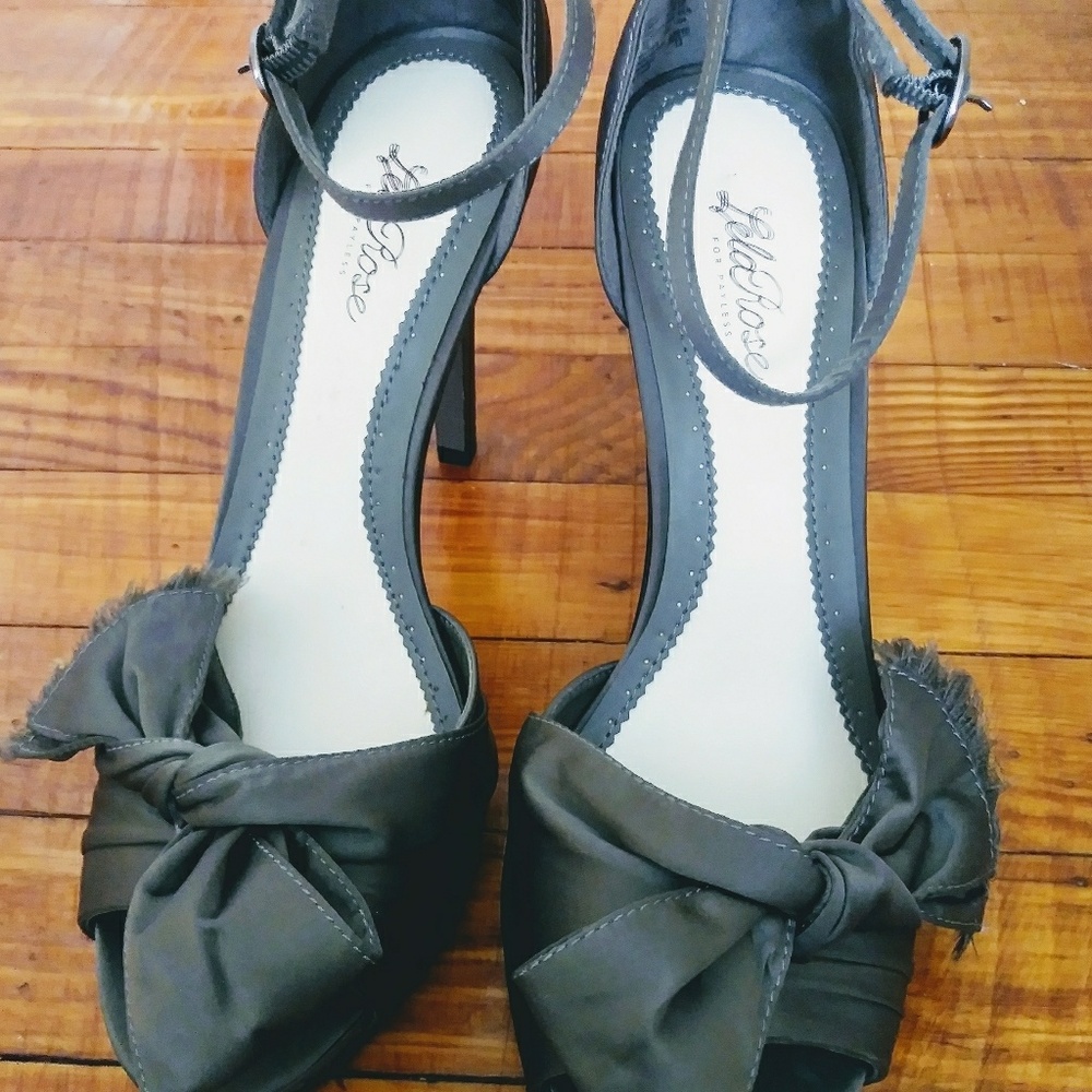New Lela Rose satin grey open toe, platform